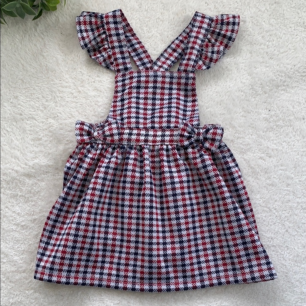 Nannette Baby Pinafore Dress with Ruffle Straps Red Blue White 12M EUC